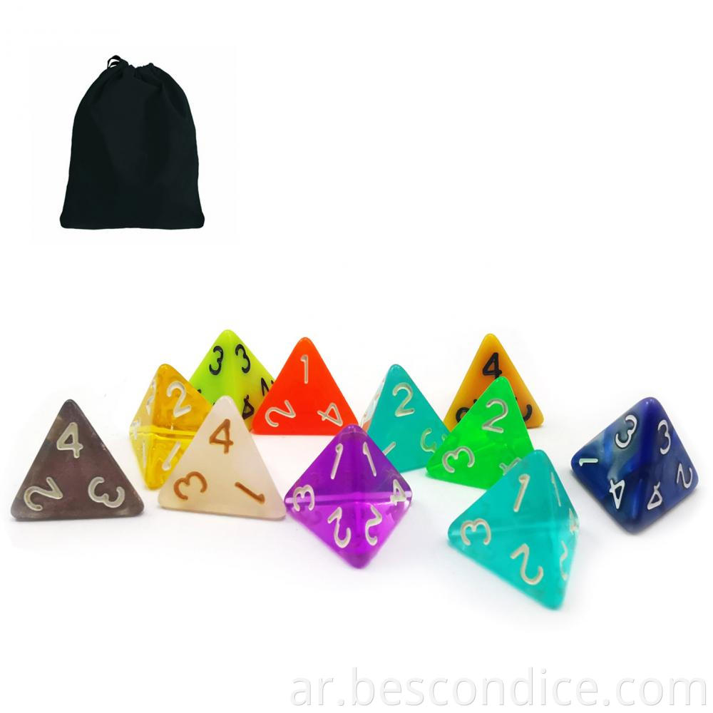 Portable 4 Sided Acrylic Number Dice Multicolor